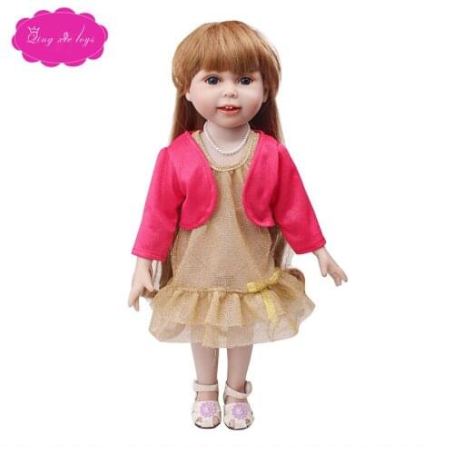 18 inch Girls doll dress Princess magenta coat gold evening gown American new born skirt Baby toys fit 43 cm baby dolls c641