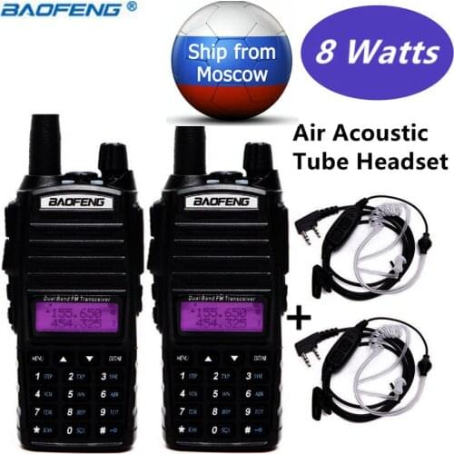 2pcs Baofeng UV-82 Plus 10km Long Range 8Watts 8w Powerful Walkie Talkie Portable two way Radio+2-PTT Air Acoustic Tube Headset