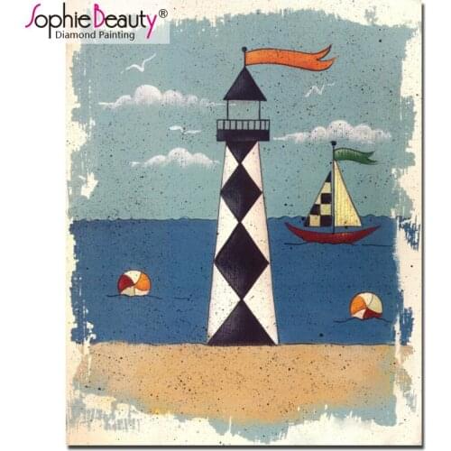 2018 New Diy Diamond Painting Cross Stitch Resin Handcraft Embroidery Cartoon Lighthouse Beaded Needlework Mosaic Craft Art Kit