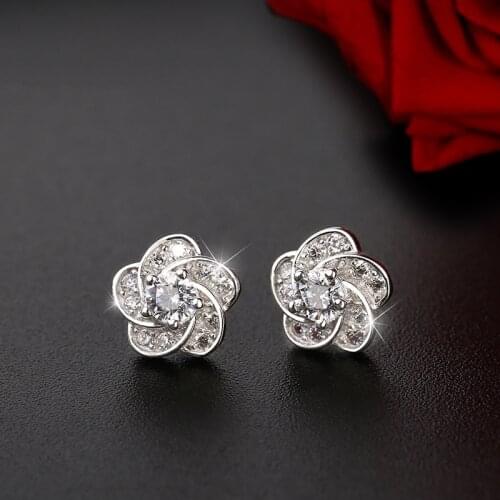 2021 New 925 Sterling Silver Piercing Flower Stud Earrings For Women Accessories Pendientes eh1315