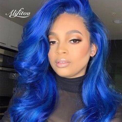 ALIFITOV Blue Lace Front Wigs Body Wave Wig Pre-Plucked Remy Hair Human Hair Wigs with Baby Hair For Women