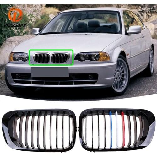 POSSBAY Car Front Center Kidney Grille Gloss Black Racing Grills for BMW 3-Series E46 M3 Coupe/Cabrio 1999-2007 Exterior Parts