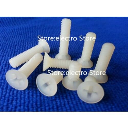 Free Shipping 50pcs M8 Length 16mm 20mm 25mm 30mm 35mm 40mm Nylon screws countersunk head flat head screws White