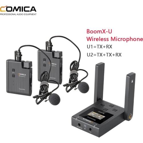 COMICA Boom U Professional Mini UHF Digital Wireless Microphone with Mono/Stereo Output Modes,Wireless Lav Mic for Cameras smar