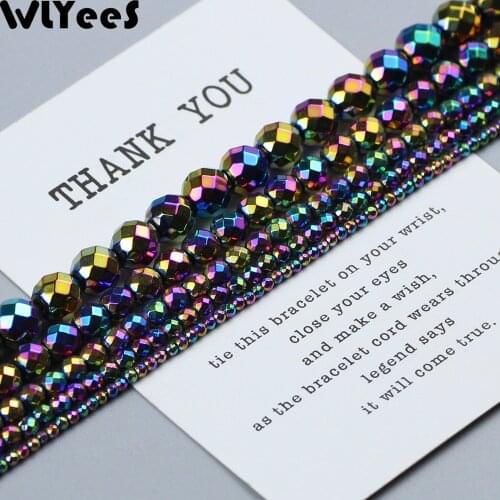 WLYeeS Natural Hematite beads faceted Plating Multi color Ball 2 3 4 6 8 10mm Spacer Loose Beads for Jewelry Bracelet Making DIY