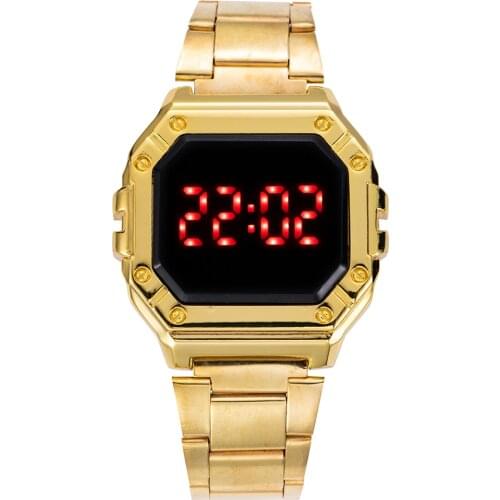 LED Digital Gold Watch Women Men Unisex Vintage Male Wrist Watch Stainless Steel Adjustable Sport Electronic Waterproof Clock