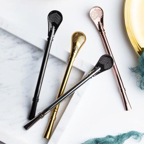 Spoon Tea Filter Yerba Mate Tea Straws Stainless Steel Drinking Straw Bombilla Gourd Reusable Tea Tools Washable Bar Accessories