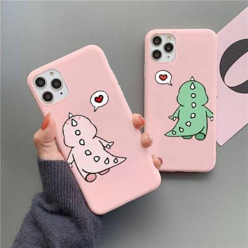 Cartoon Dinosaur Phone Case for iPhone 12 mini 11 Pro Max X XR XS 8 7 6s Plus Matte Candy Pink Silicone Cases