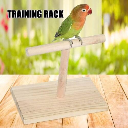 Wooden Birds Training Rack T-type Small Desktop Birds Stand Perche Suitable for Cockatiels Canaries C1