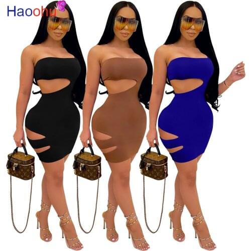 HAOOHU Women Sexy Strapless Cut Out Waist and Side Hollow Out Sexy Bodycon Party Mini Dress