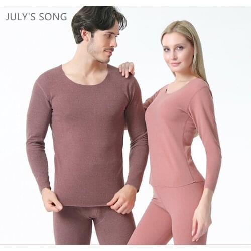 JULYS SONG Couple Thermal Underwear 2 Piece/Set Long Johns For Male Female Double-Sided Sanded Autumn Winter Warm Plus Size