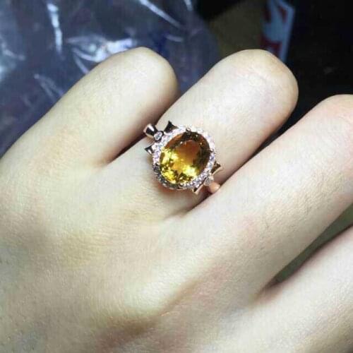 Natural citrine Ring Natural yellow crystal Ring 925Sterling Silver trendy trend Luxury big Circular womens Party fine Jewelry