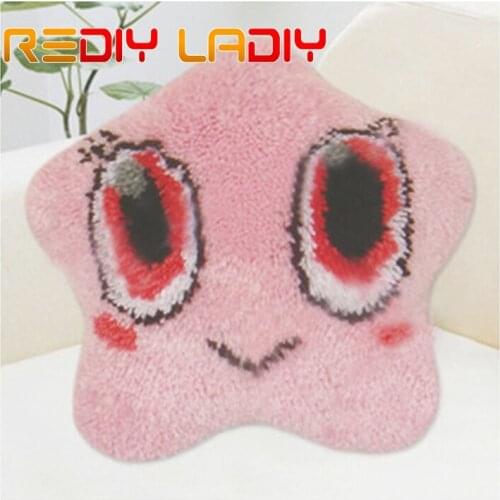 Latch Hook Rug Kits Crocheting Carpet Rug Cartoon Pink Star Acrylic Yarn Printed Canvas Cushion Mat Crochet Tapestry Sofa Decor