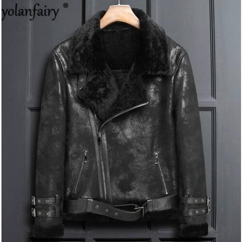 Genuine Leather Jacket Men Motorcycle Mens Jacket Sheepskin Fur Coat Winter Mens Jackets Casacos Masculino LSY1316 Pph1055