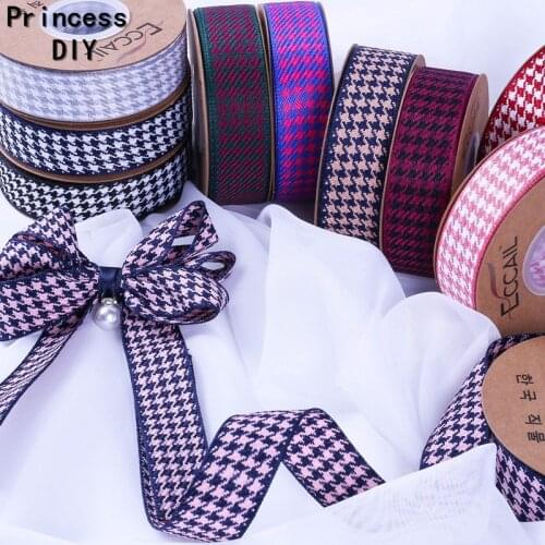 10Yards Hand Craft 3.8cm Cotton Linen Ribbon 2.5cm Houndstooth Tape Satin DIY Hair Bow Baking Flower Gift Wrapping Decoration