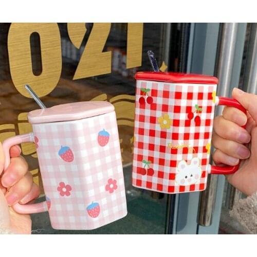 Lovely dustproof spoon with cover high temperature resistant household drinking minority ceramic mug J03