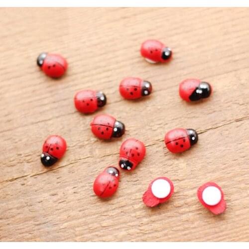50PCS Mini Red Embellishments,Cabochon Ladybug,Kawaii Crafts Decoration For Scrapbooking,Fairy Garden Miniatures,Micro Landscape