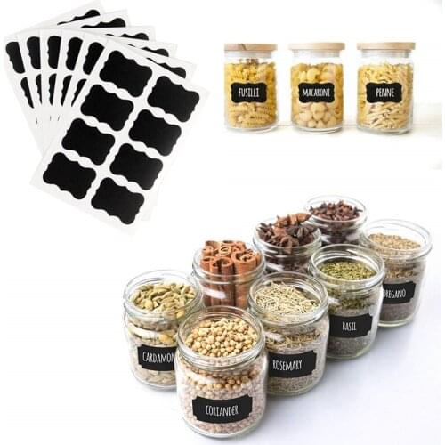 80pcs /10sheets Reused Waterproof Glass Bottle Stickers Chalkboard Labels Tags Home Kitchen Jars Sticker Black Lable Party Decor