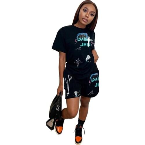 Trendy Streetwear Cool Girl 2 Piece Sets Womens Outfits Summer Loose 90s T-Shirt Tee And Biker Shorts Men BF Style Tracksuits