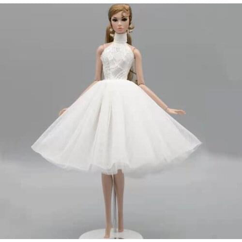 Fashion White High Neck Ballet Dress for Barbie Doll Clothes Princess Party Gown Dancing Vestido 1/6 BJD Accessory Toys for Girl