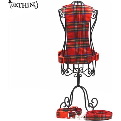 Fashion Plaid Pattern Pet Dog Harness+Collar+Leash Adjustable All Season Breathable Soft Dog Harness Vest Nylon Collar Leash S L