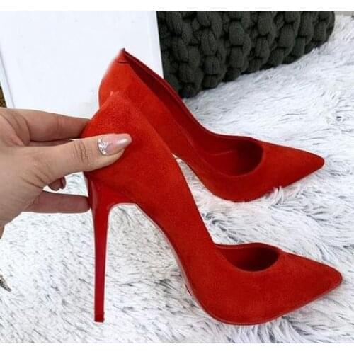Moraima Snc Red Suede High Heel Shoes Sexy Pointed Toe Stiletto Heels for Woman Super High Thin Heels Party Dress Shoe