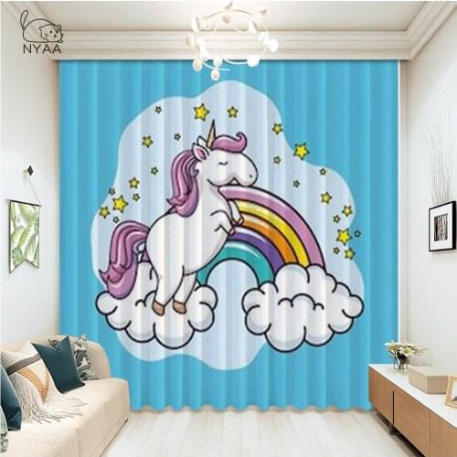 Cartoon Rainbow Unicorn Bathroom Kitchen Outdoor Indoor Drapes Kids Room Curtain Window Treatment Curtain Panels Micro Shading