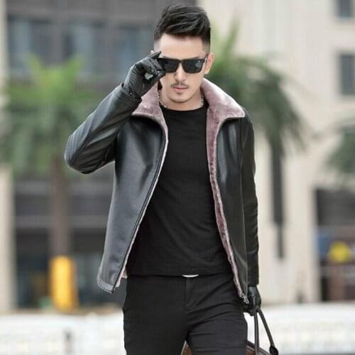 Hot 2021 Mens Winter New Jackets Fashion Business casua Men Leather Jacket Lapel zipper High Quality male Plus Velvet Fur Coat
