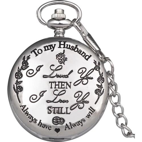 50pcs/lot Hot Sale Vintage Carved Silver To My Husband Pocket Watches with Chain Men DAD Gift Watches Wholesale