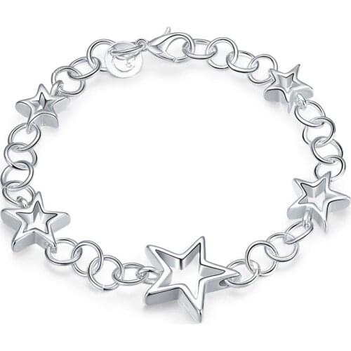 N925 sterling silver color romantic wedding five empty stars bracelet foreign trade star ROLO bracelet H178 womens classic