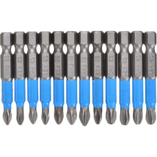 12Pcs Magnetic Screwdriver Bit Set PH1 PH2 PH3 PZ1 PZ2 PZ3 Impact Drill Bit Hex Shank For 1/4 Electric Hand Screwdriver Tool
