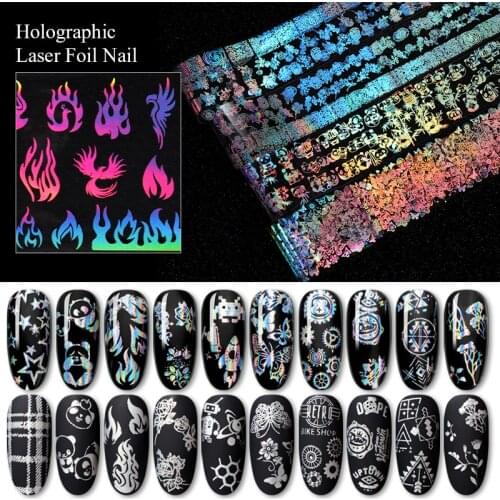 Nail Foil Stickers Nail Art Water Transfer Decals Holographic Flame Dandelion Panda Bamboo Foils for Nail Art Transfer Sticker