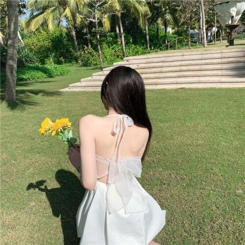 2021 Summer New Dress Female Beauty Back Gentle Fairy Sling Puff Skirt Princess Dress Temperament Waist Strapless Solid Color