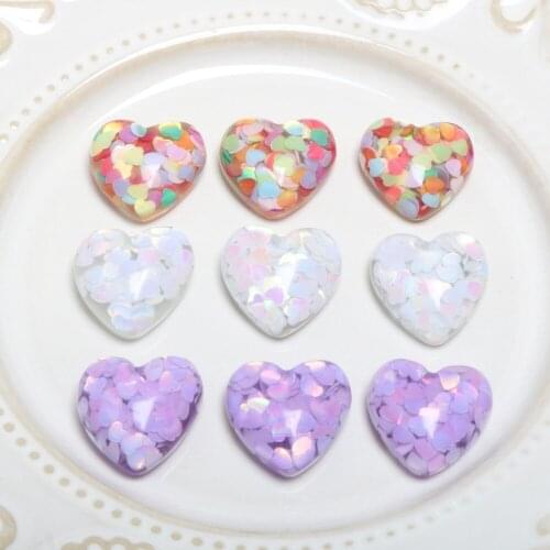 New style 50pcs/lot Sequin core decoration cartoon hearts shape resin flatback beads diy jewelry earring pendant accessory