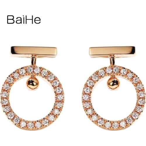BAIHE Solid 14K Rose Gold 0.10ct H/SI Round Natural Diamonds Stud Wedding Trendy Fine Jewelry Beautiful Earrings Women Cерьги