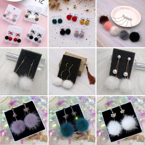 Wholesale Korean Autumn and Winter Color Mink Fur Ball Earrings Female Earrings Dangle Earrings
