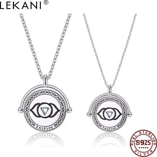 LEKANI 925 Sterling Silver Pendant Necklace For Lovers The Chakras Round Austria Crystal Necklace Anniversary Jewelry New