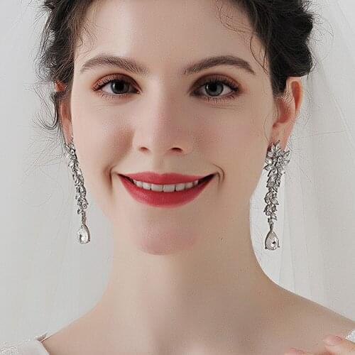 A pair Long Earrings Elegant Retro Rhinestone Costume Jewelry Set for Daily Wedding Prom Anniversary SAL99