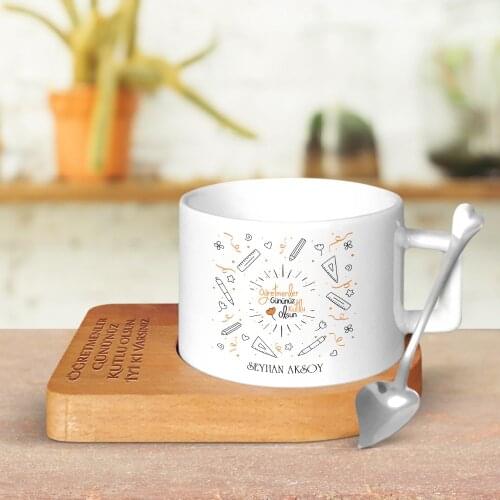 Personalized Teachers Day Designed Wood Altlıklı Ceramic Cup-1