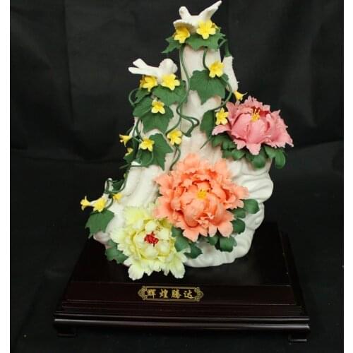 Dehua peony flower flower art ceramic decorative ornaments business gifts, collectibles Home Furnishing move