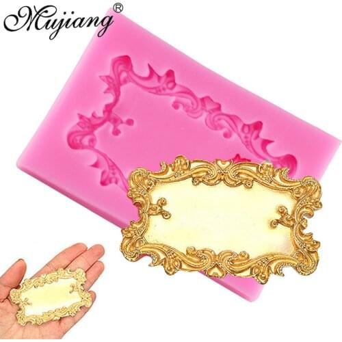 Rectangular Decorative Plaque Tag Scroll Silicone Mold Frame Fondant Chocolate Candy Polymer Clay Mold Cupcake Cookie Baking