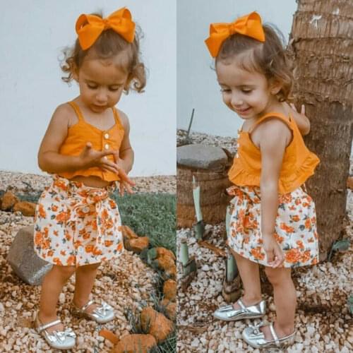 Pudcoco 2020 2PCS Toddler Kids Baby Girls Summer Clothes Sling Tops+Skirt Dress Outfit Set