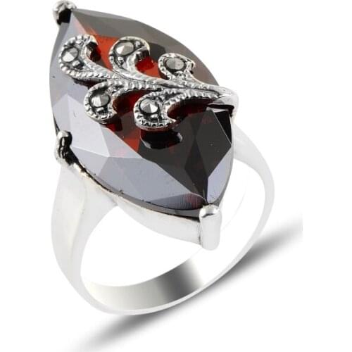 Silver 925 Sterling Marcasite & Zircon Crystal Ring