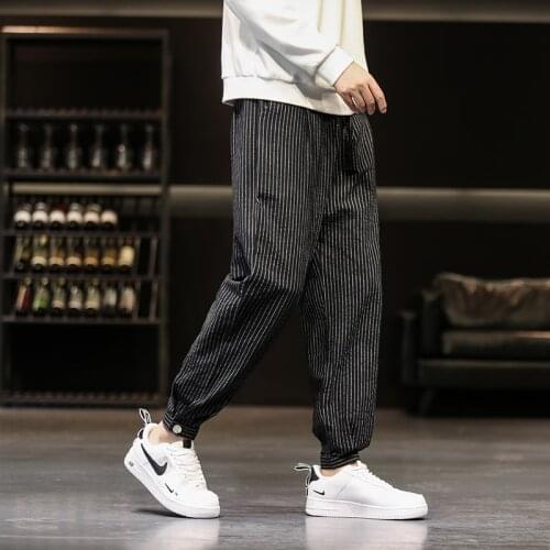 Cotton Linen Harem Pants Men Baggy Pants Korean Style Mens Crotch Wide Leg Pants Casual Loose Trousers Male
