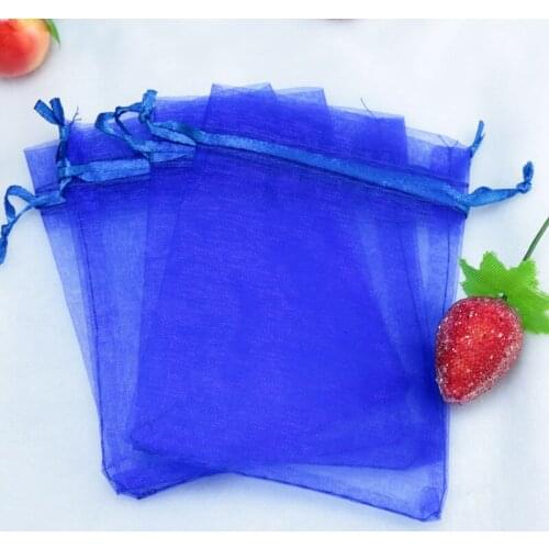 Blue Organza Jewelry Bag 9x12cm 100pcs Jewelry Earring Ring Boxes Packaging Accessory Yarn Pouches Customize Logo Wholesale