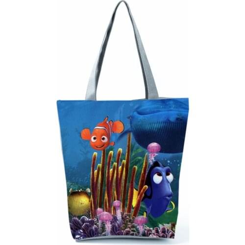 Finding Nemo Cartoon Printed Handbag Casual High Capacity Eco Reusable Shoppaing Bag Fish Graphic Foldable Travel Beach Tote Bag