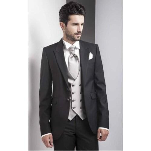 Custom Made Groom Tuxedo Black Groomsmen Peak Lapel Wedding/Dinner Suits Best Man Bridegroom (Jacket+Pants+Tie+Vest) B540