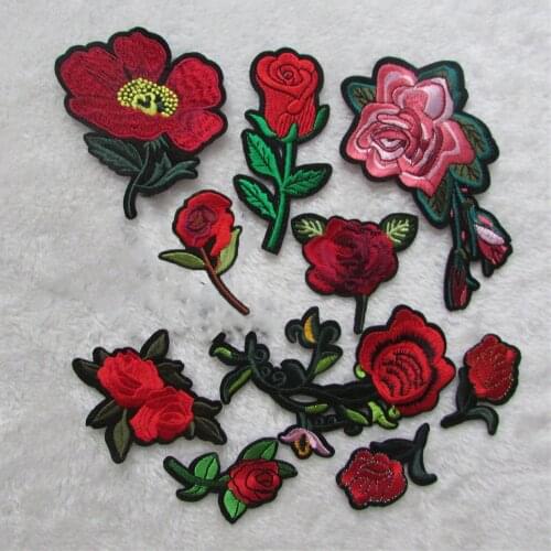 High quality red flower For Clothing Iron On Embroidered Appliques DIY Apparel Accessories Patches For Clothing Fabric Badges