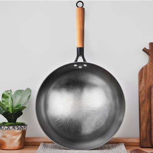 Handmade Chinese Cast Iron Wok Smokless Cookware Uncoated Iron Pot Frying Pan Non-Stick kitchen Pot skillet Wok