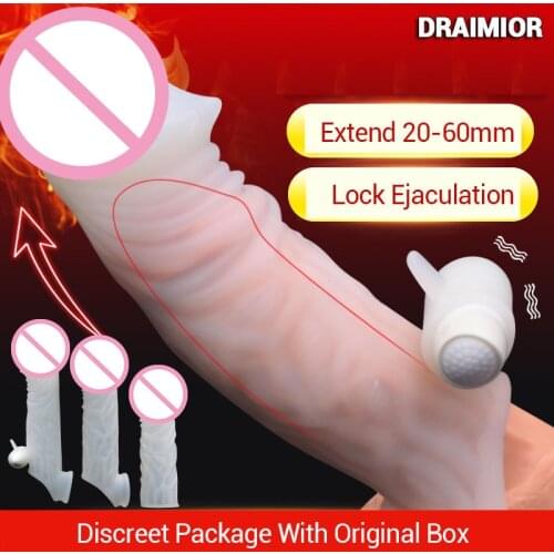 DRAIMIOR Delay Penis Sleeve Extender Toy Extention Realistic Penis Condom Enlargement Cock Enlarger Sex Toys For Men Male Gay